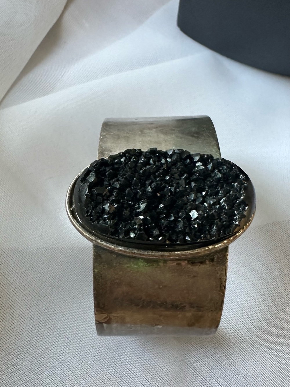 YOSCA Black Druzy Cuff Bracelet with Textured Stone Accent